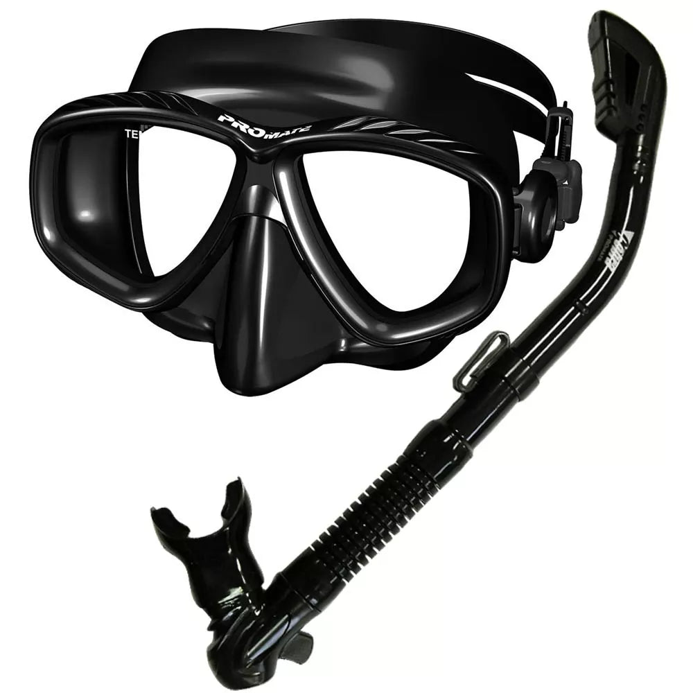 Promate ProSlender Purge Mask Dry Snorkel for Scuba Diving Snorkeling Gear Set