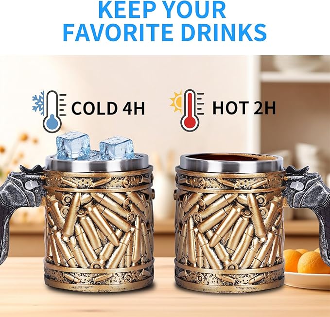 3D Handmade Stainless Steel Bullet Pattern Beer Mug Revolver Bullet Beer Cup
