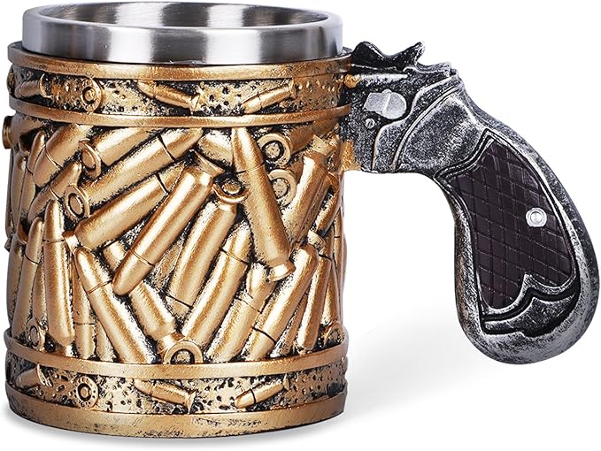 3D Handmade Stainless Steel Bullet Pattern Beer Mug Revolver Bullet Beer Cup