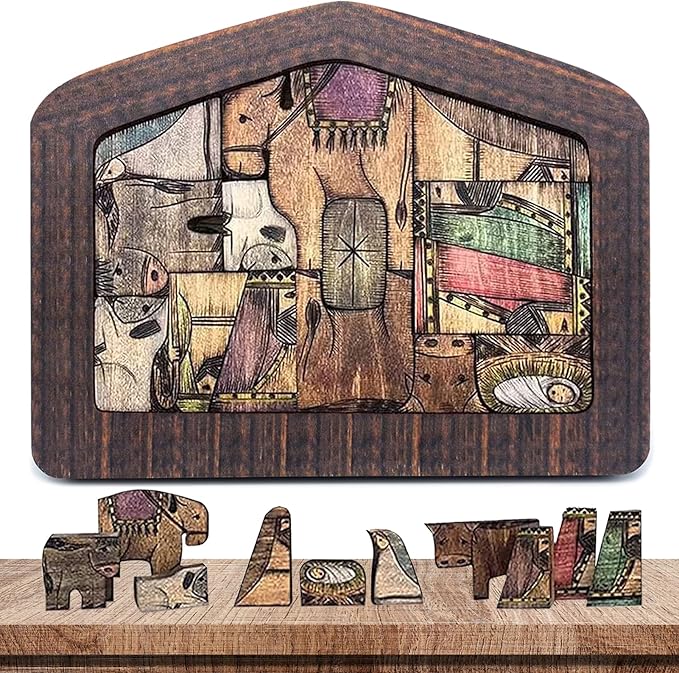 Wooden Jesus Puzzles Nativity Set Nativity Puzzle With Wood Burned Design Jigsaw
