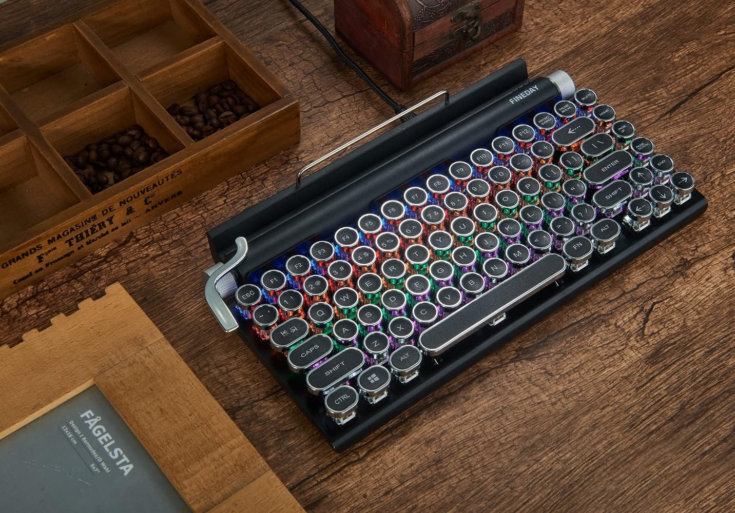 Typewriter Keyboard Wireless Bluetooth RGB Backlight Retro Mechanical Gaming