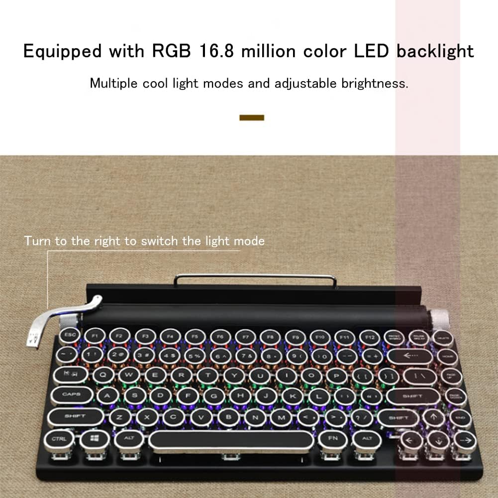 Typewriter Keyboard Wireless Bluetooth RGB Backlight Retro Mechanical Gaming