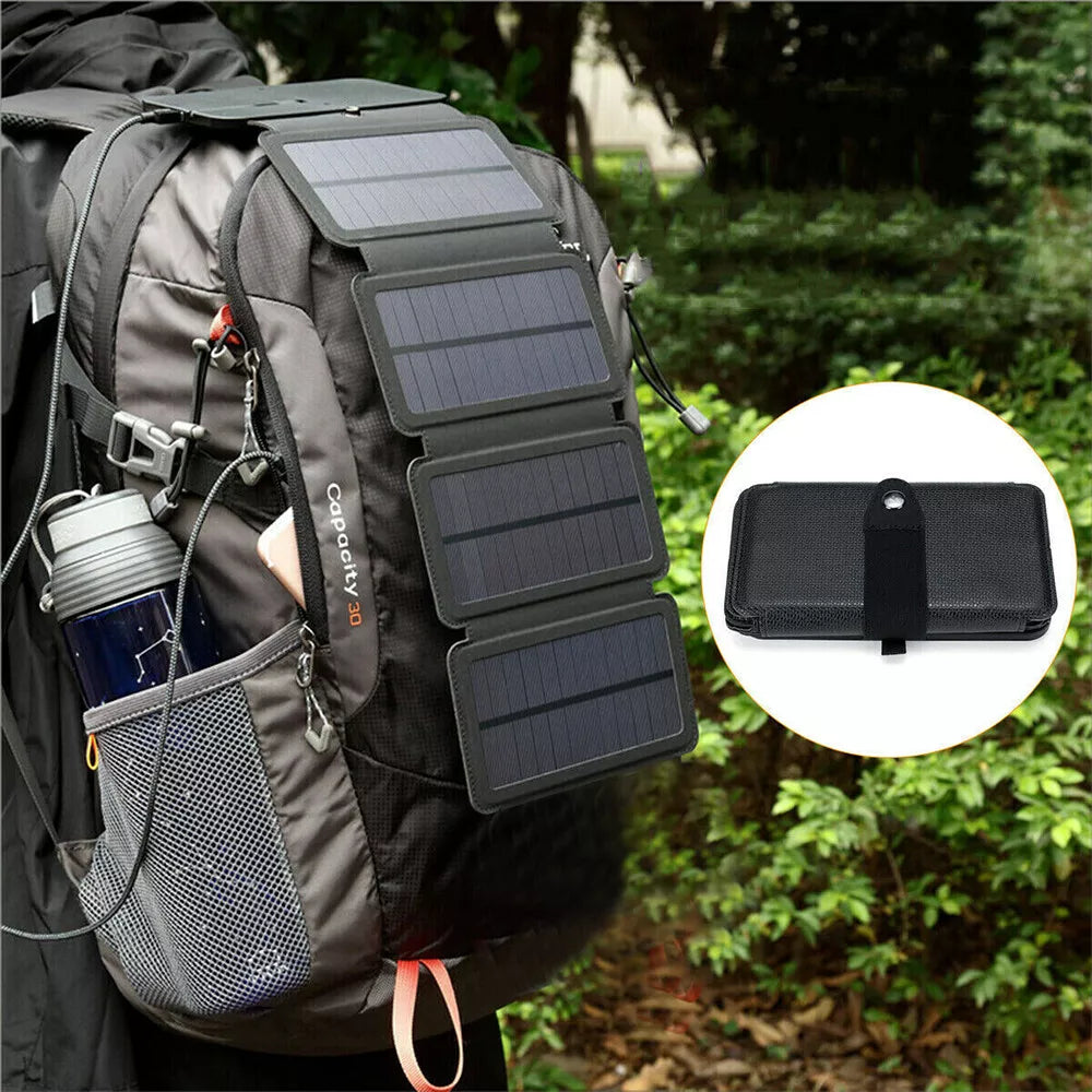 Portable Solar Power Bank Mobile Phone Charger Panel Waterproof Outdoor Camping