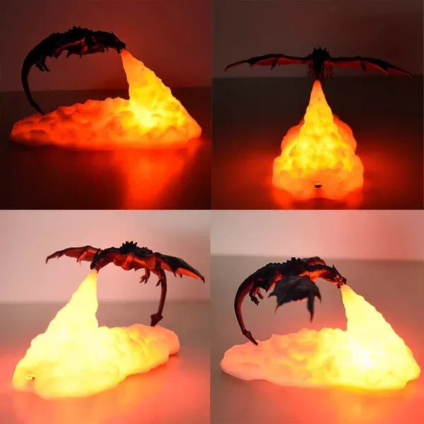 Rechargeable 3d Printed Fire Breathing Dragon Shape Night Light Lamp Bedroom