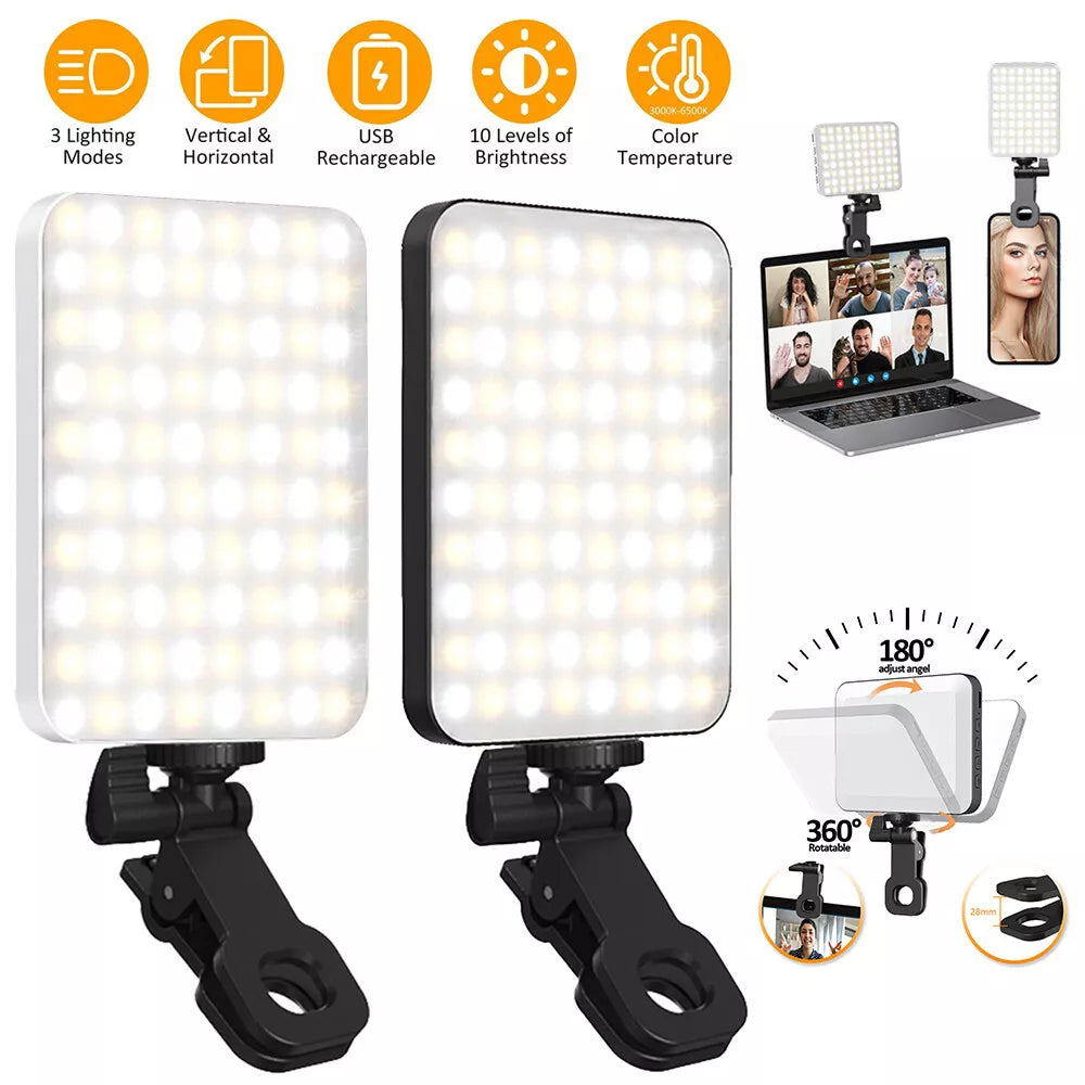 Selfie Light with Front Back Phone Clip High Power 80 LED 2000mAh Rechargeable