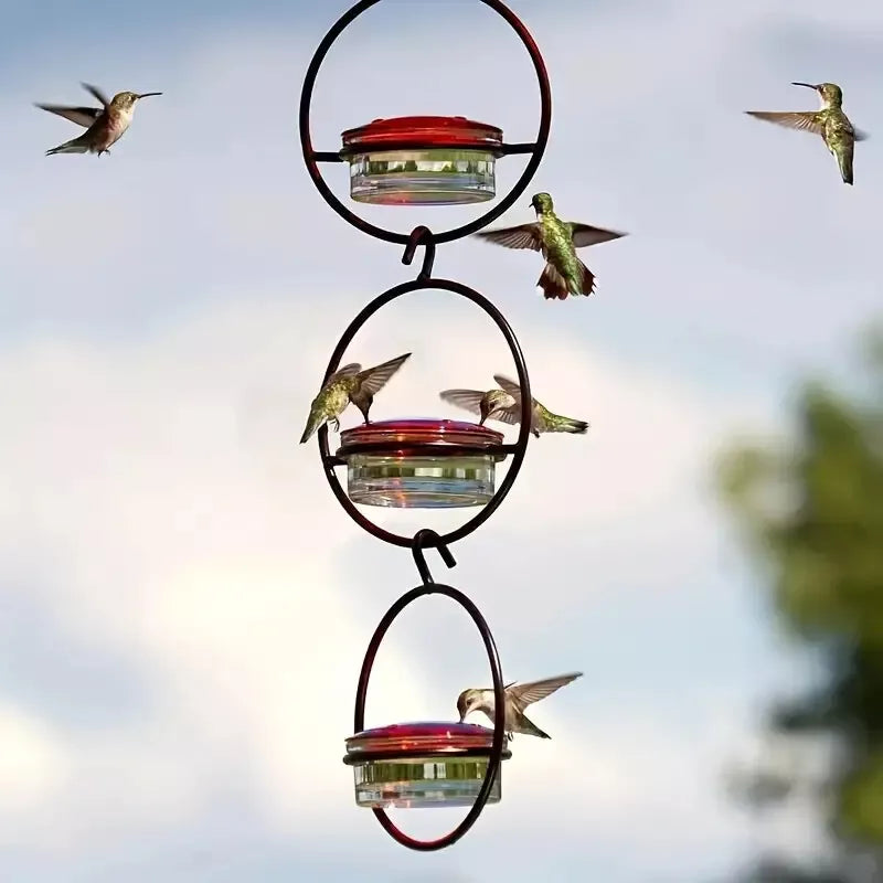 Hanging Hummingbird Feeder with Circular Metal Holder and Perch - 5.9" x 7.7"