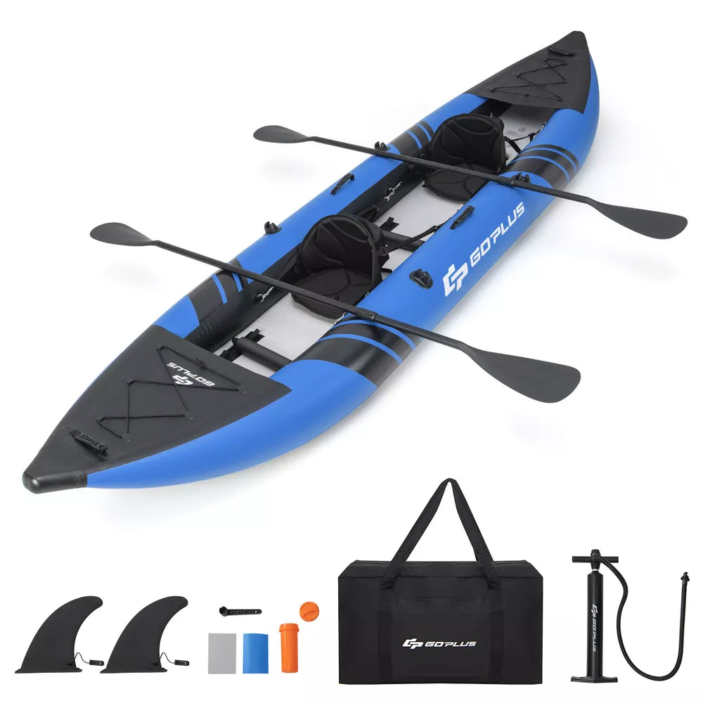 Inflatable Kayak Set Portable 2-person Kayak with Aluminium Oars EVA Padded Seat