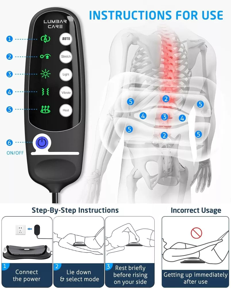 Lower Back Stretching Vibration Massager,Lumbar Traction,Adjustable Temperature