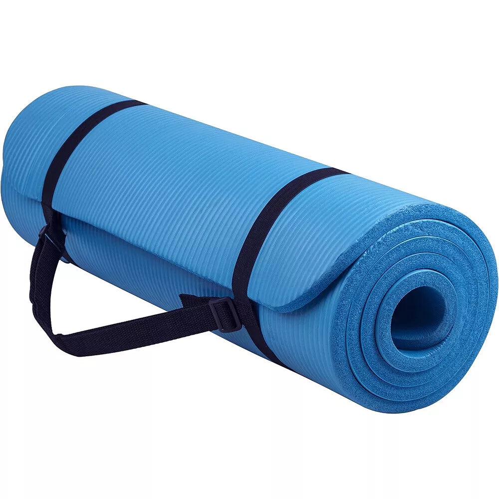 Exercise Yoga Mat 1/2-Inch Thick w/Carry Strap Gym Pilates Meditation Fitness