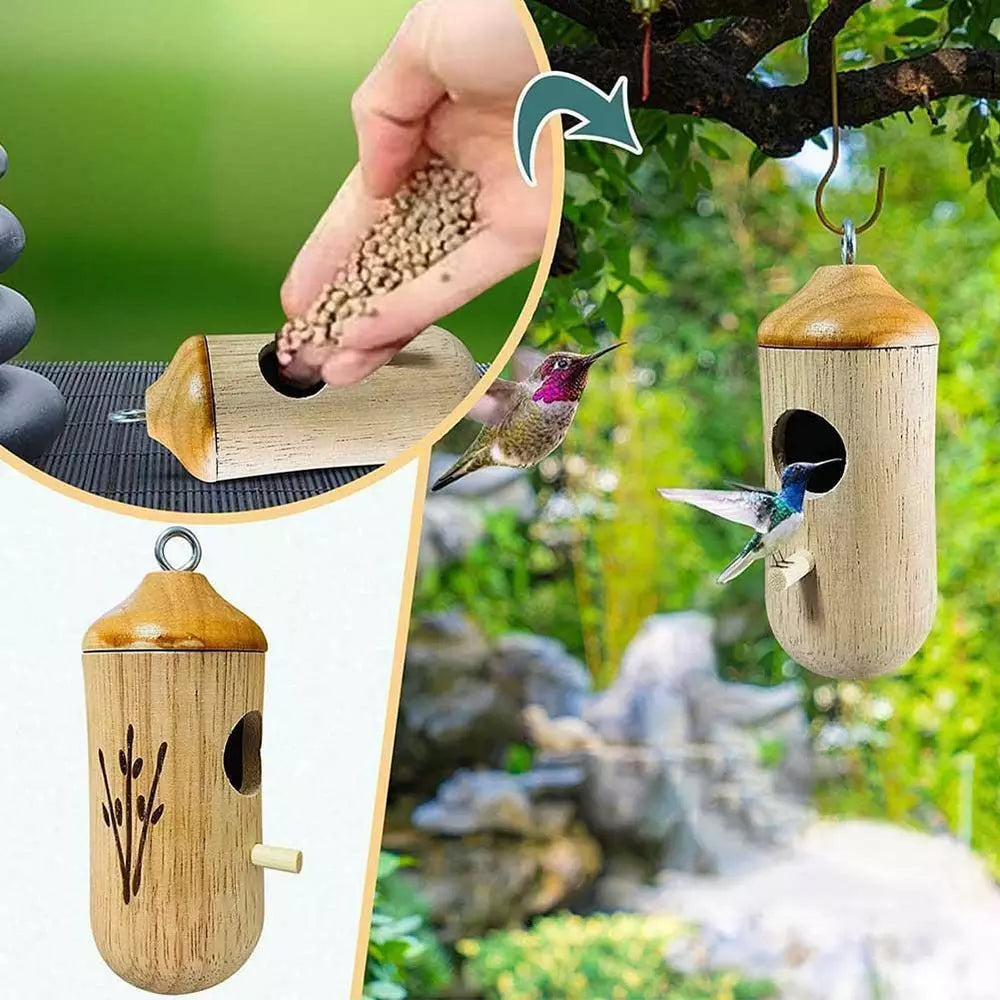 Wooden Hummingbird House Hand Hanging Hummingbird Attract Swing Nest Yard Decor