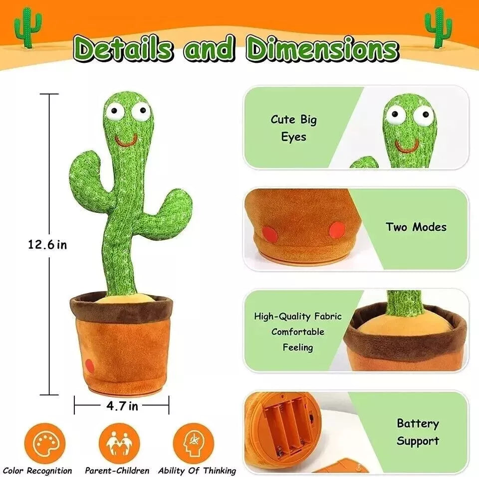 Dancing Cactus Repeat Talk Sing Glow Interactive Plush Toy for Kids