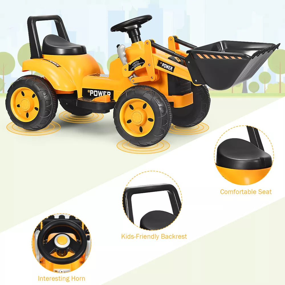 Kids Ride On Excavator Digger 6V Battery Powered Tractor w/Digging Bucket Yellow