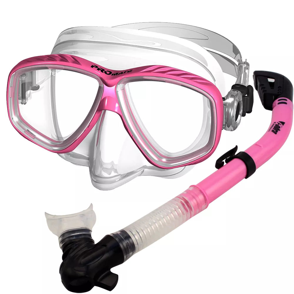 Promate ProSlender Purge Mask Dry Snorkel for Scuba Diving Snorkeling Gear Set