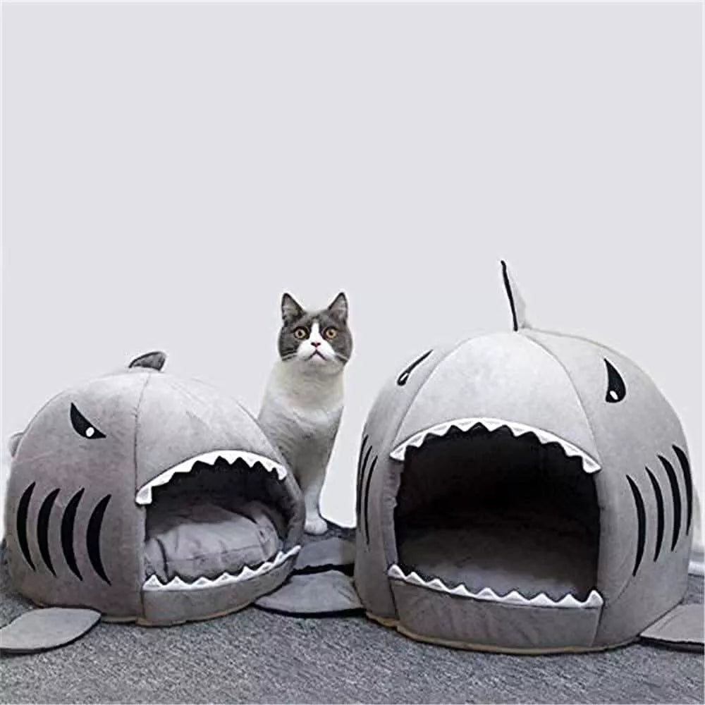 Shark-Shaped House Pet Bed with Cushion and Warm Kennels for Small Cat and Do...