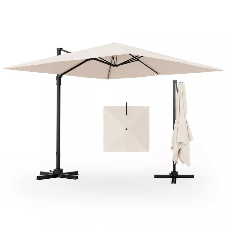 Patio 9.5' Square Cantilever Offset Hanging Umbrella 2-Tier 360° Outdoor Beige