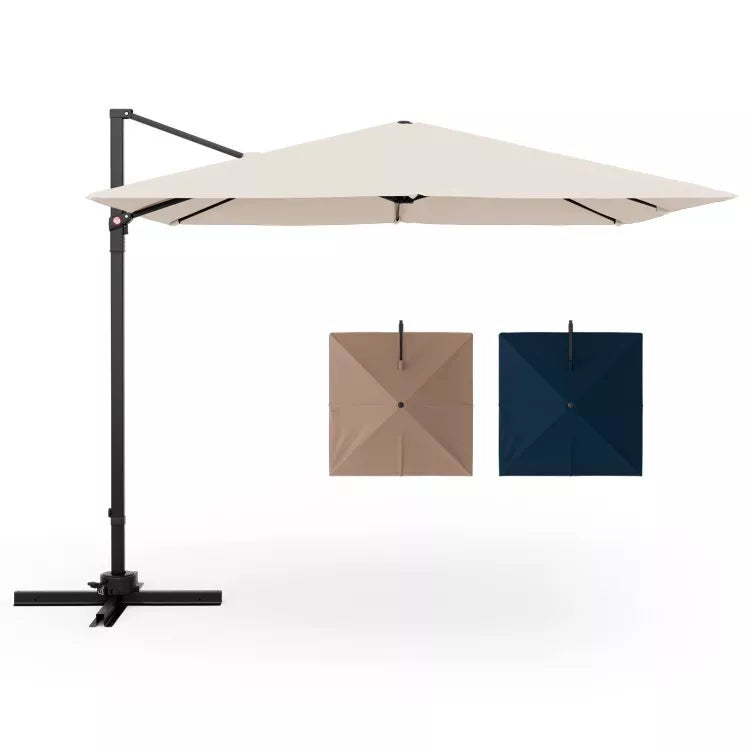 Patio 9.5' Square Cantilever Offset Hanging Umbrella 2-Tier 360° Outdoor Beige