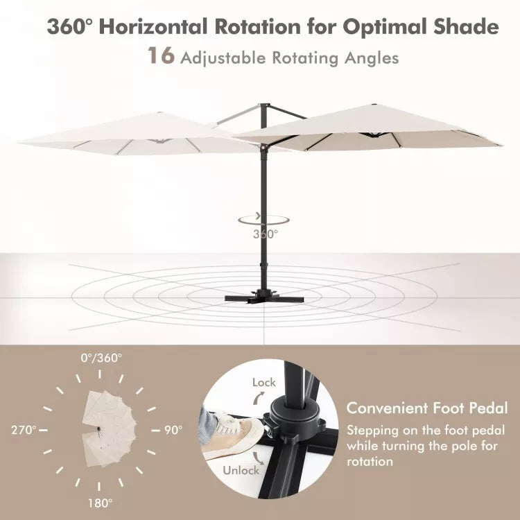 Patio 9.5' Square Cantilever Offset Hanging Umbrella 2-Tier 360° Outdoor Beige