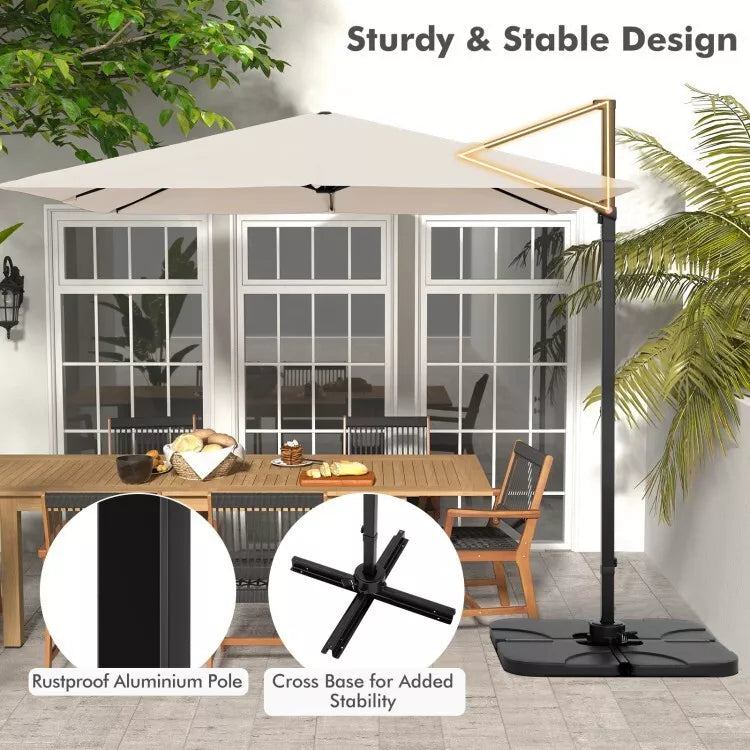 Patio 9.5' Square Cantilever Offset Hanging Umbrella 2-Tier 360° Outdoor Beige