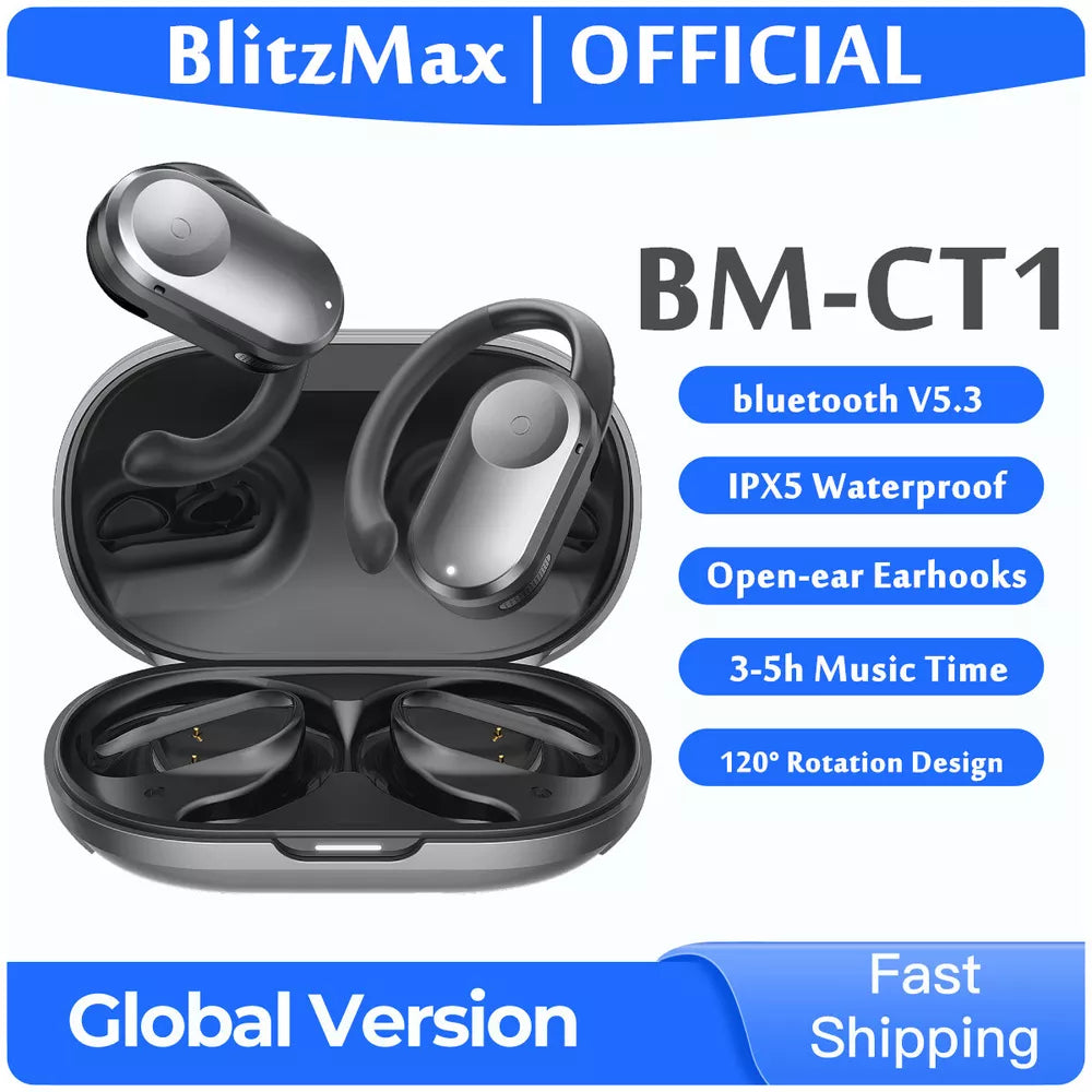 BlitzMax BM-CT1 True Wireless Open Ear Headphones Bluetooth Sport Earbuds DE Neu