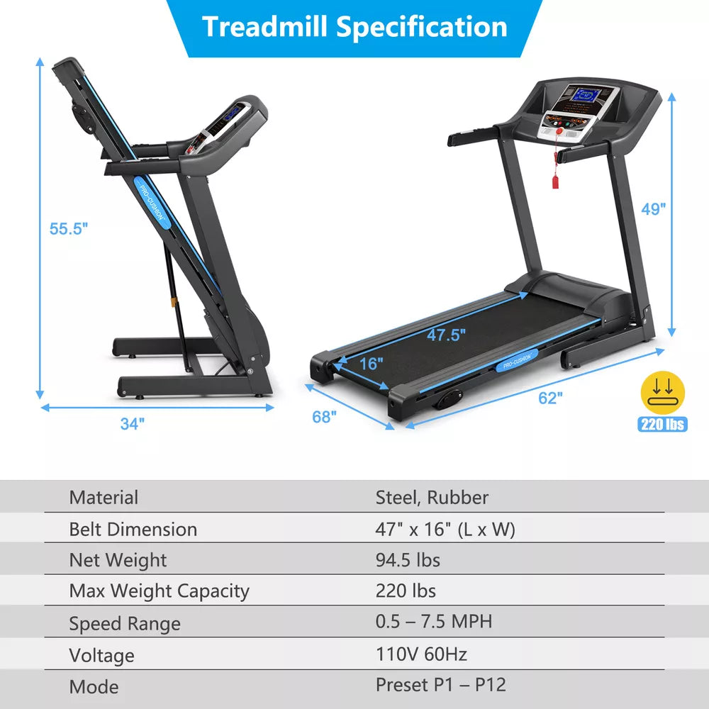 2.25HP Folding Electric Treadmill Motorized Power Running Machine Fitness