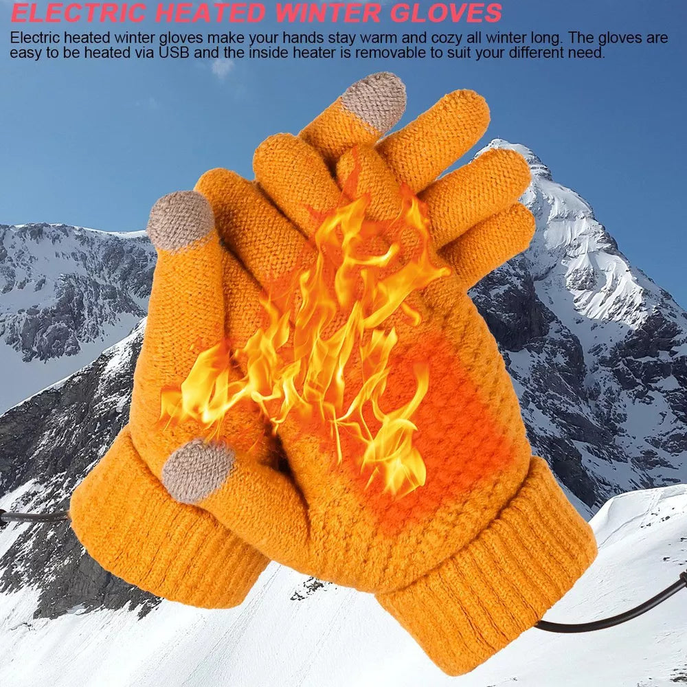 USB Electric Rechargeable Heated Gloves Full Finger Warmer Winter Mitten