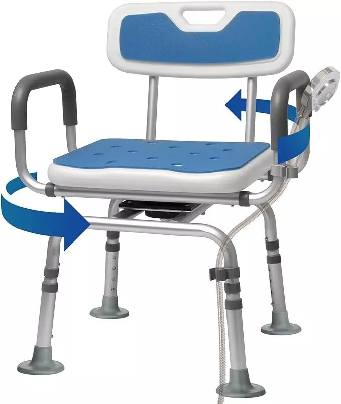 Shower Chair with Back and Arms, 360° Swivel Rotating Swivel Bath Chair FinityPr