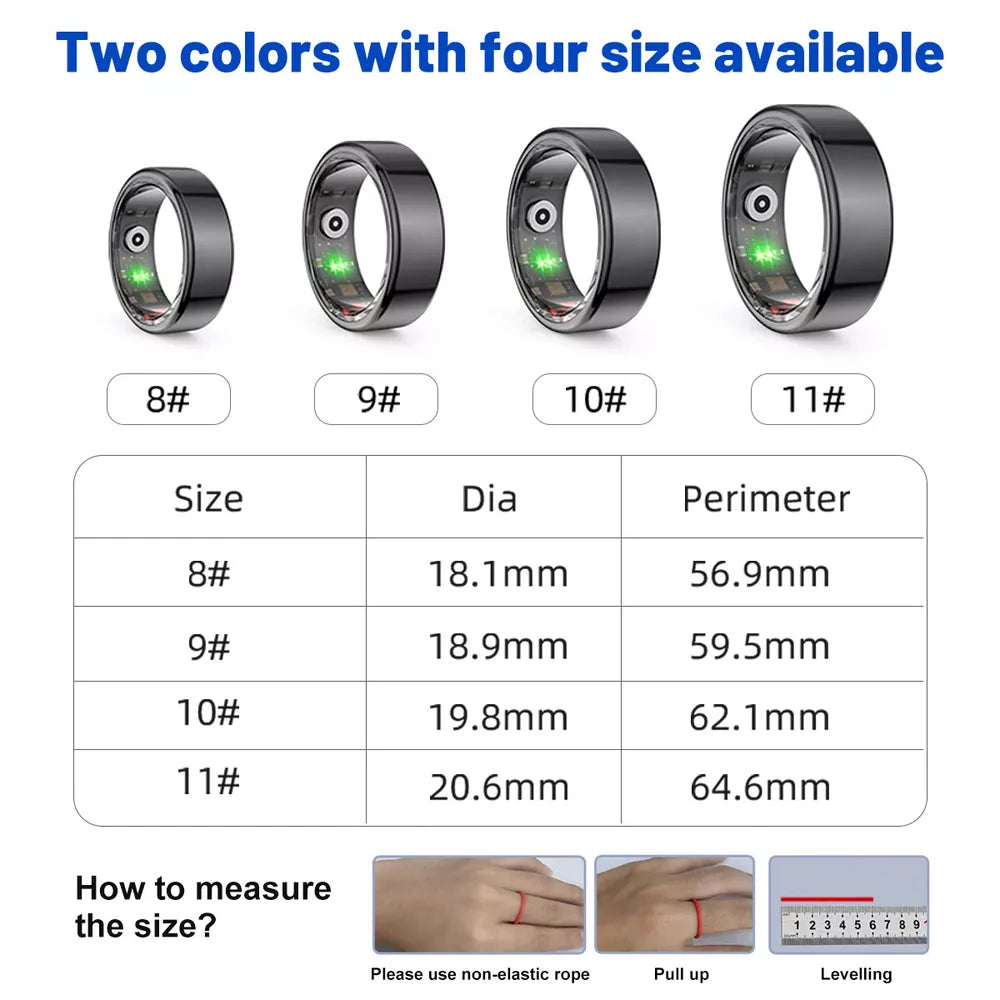 Smart Ring Health Waterproof Finger Rings Monitor Heart Rate Fitness Tracker