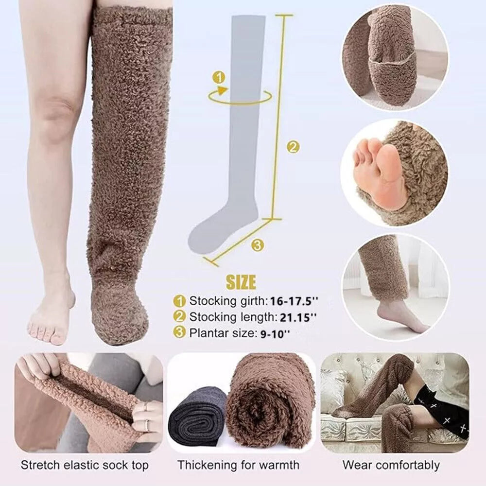 High Fuzzy Socks Over Knee Winter Leg Warmers Plush Slipper Sleeping Cozy Socks