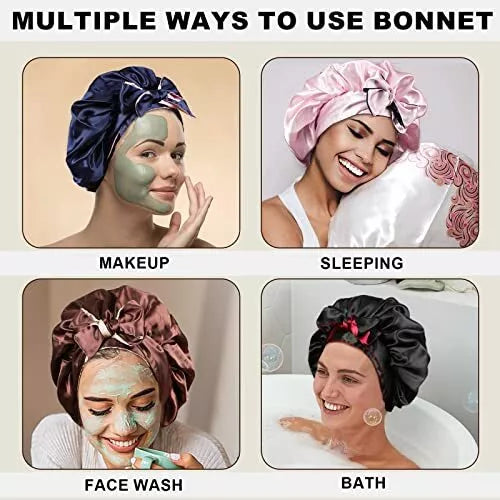 Satin Bonnet Silk Hair Bonnets for Black Women Curly Hair Wrap for Sleeping Cap