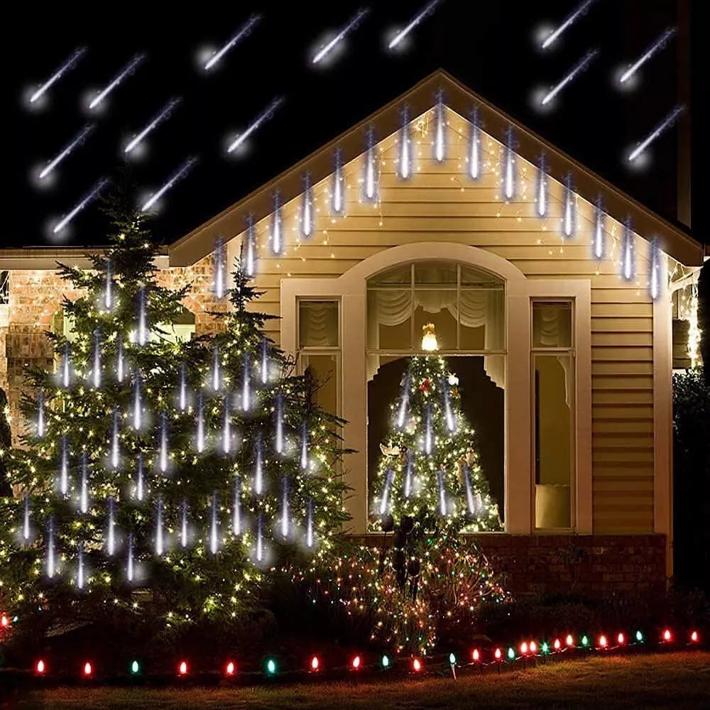 144 LED Meteor Shower Christmas Lights - Outdoor Holiday Decoration - UL Plug -