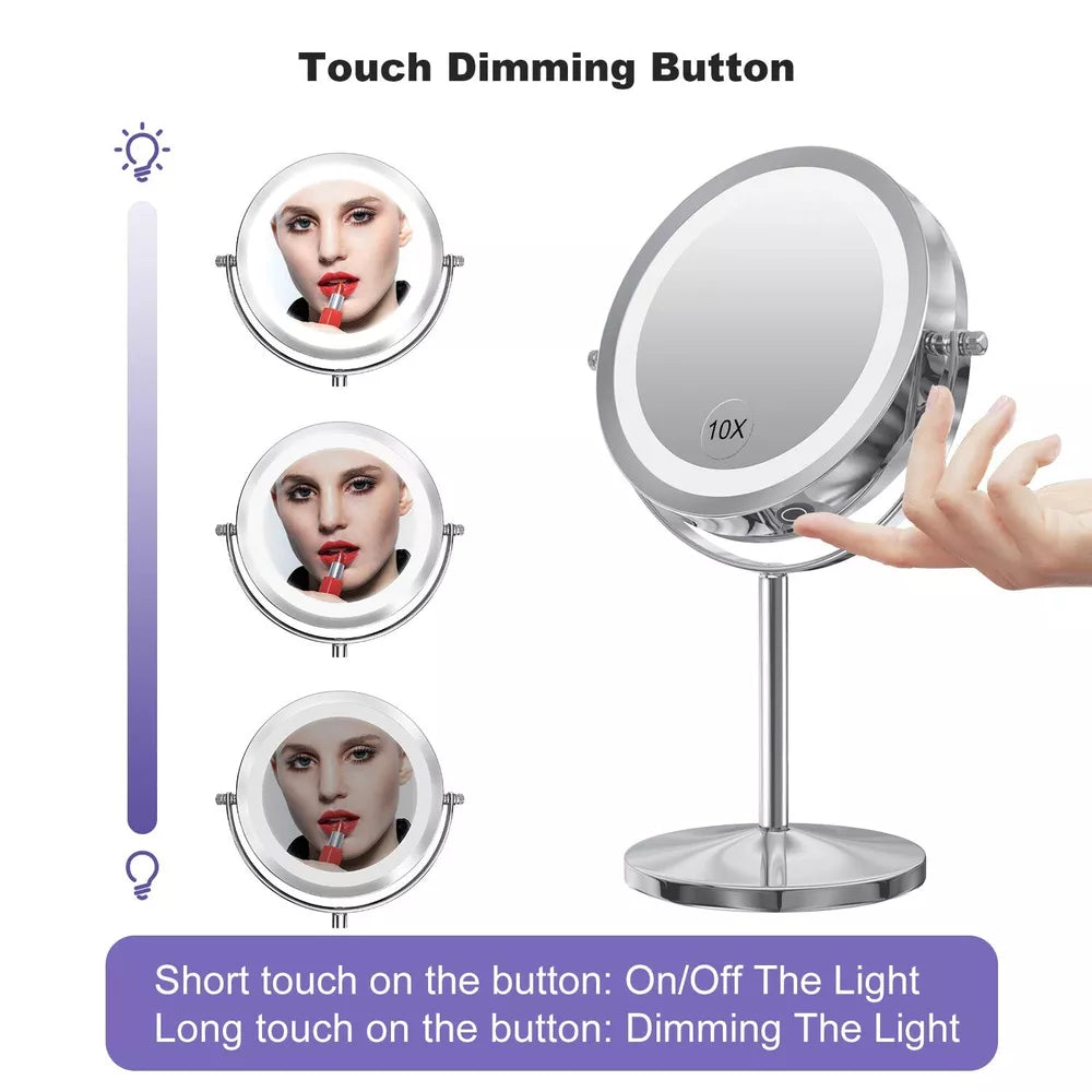 Gospire LED Makeup Mirror 1x/10x Magnifying with Touch Screen Adjustable LED ...