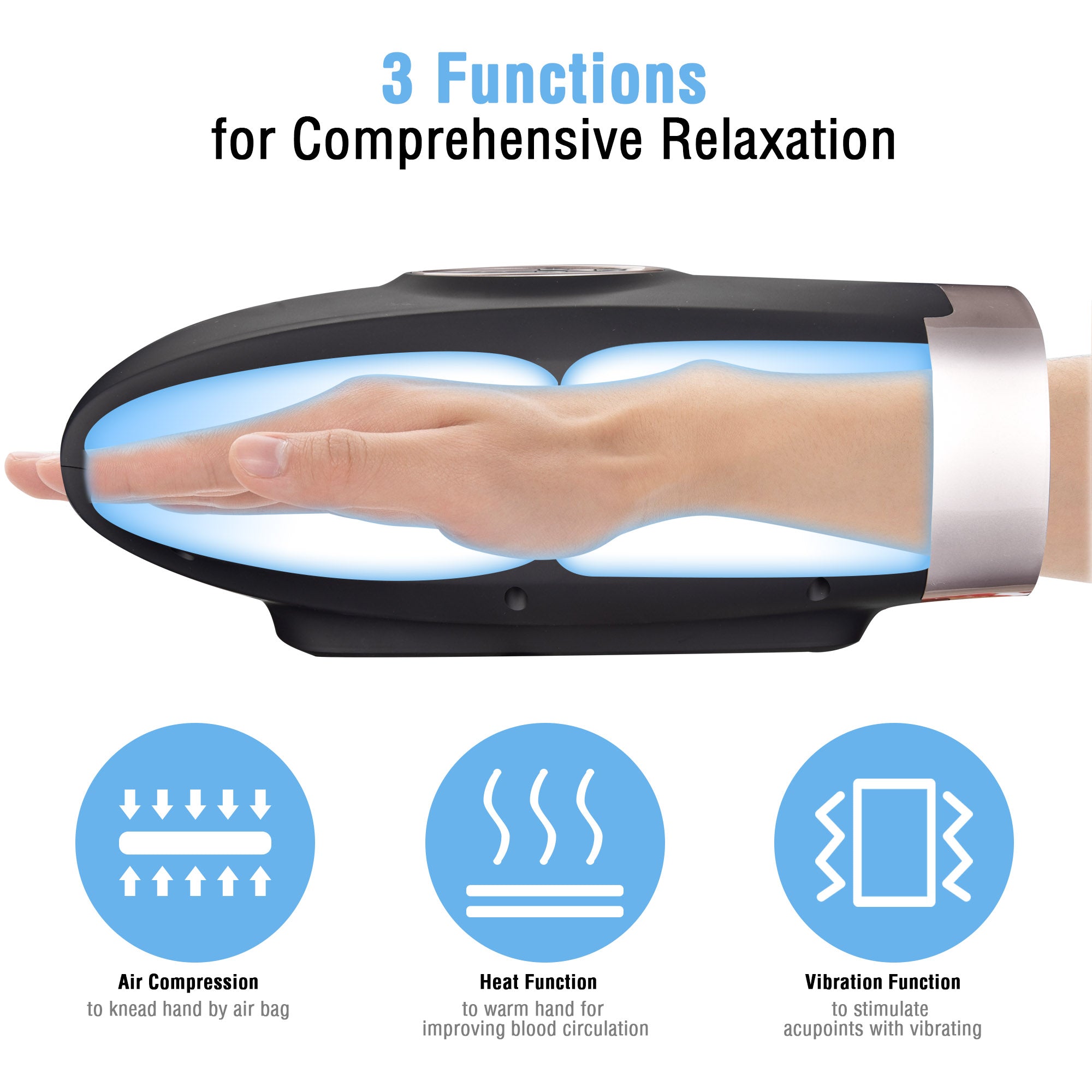 Cordless Electric Hand Massager 6Level Therapy Machine Pressure Pain Relief Heat