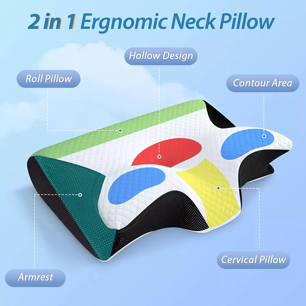 Memory Foam Cervical Pillow 2 In 1 Ergonomic Contour Orthopedic Pillow Neck Pain