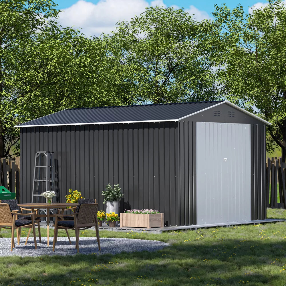 8' x 12' Outdoor Metal Storage Shed Garden Tool Shed with Lockable Doors Vents