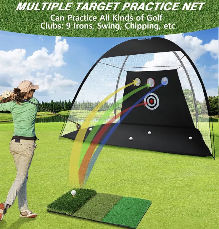 Golf Practice Hitting Net Ball Turf Tee Set for Indoor Backyard Portable