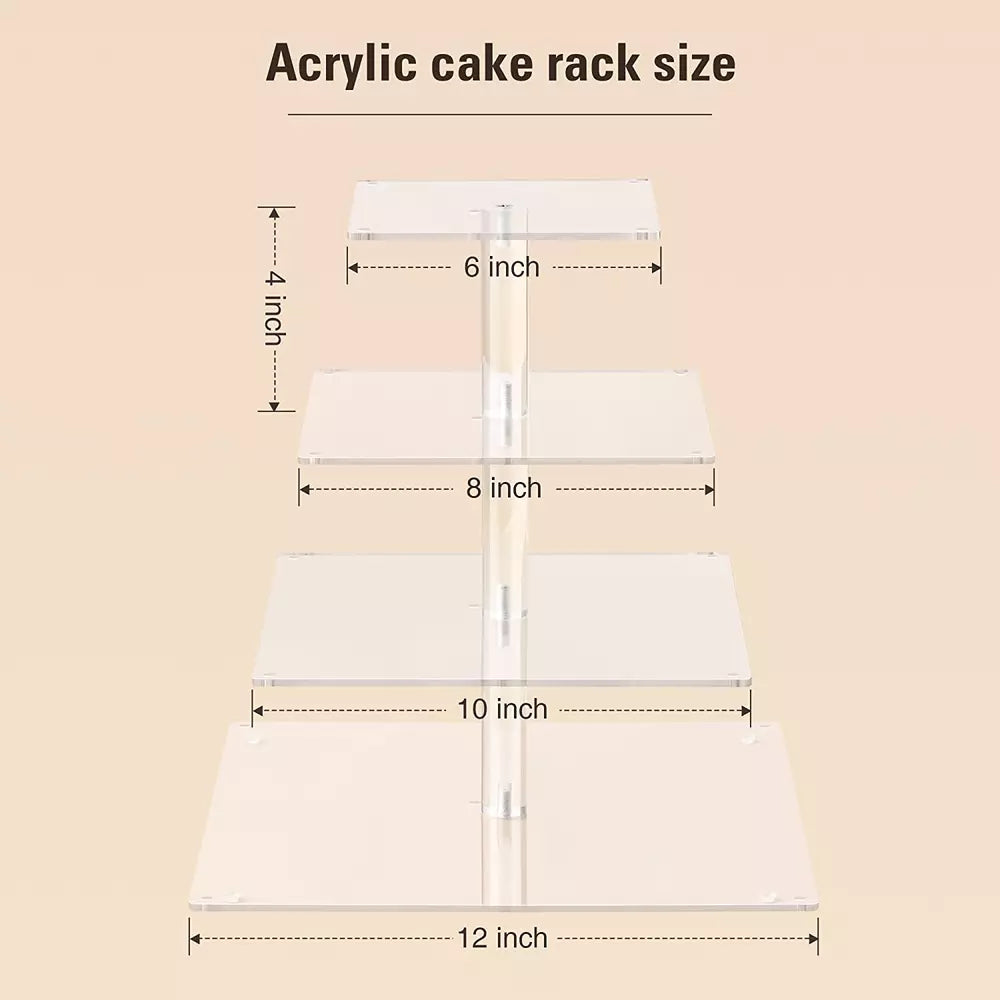 4 Tier Cupcake Stand with LED String Light, Acrylic Cupcake Display Stand, Squar