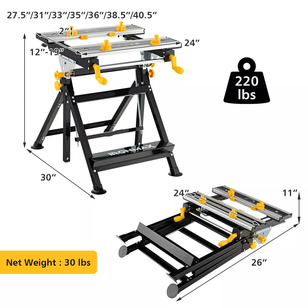 Folding Work Table Portable Workbench W/Tiltable Platform & Adjustable Height