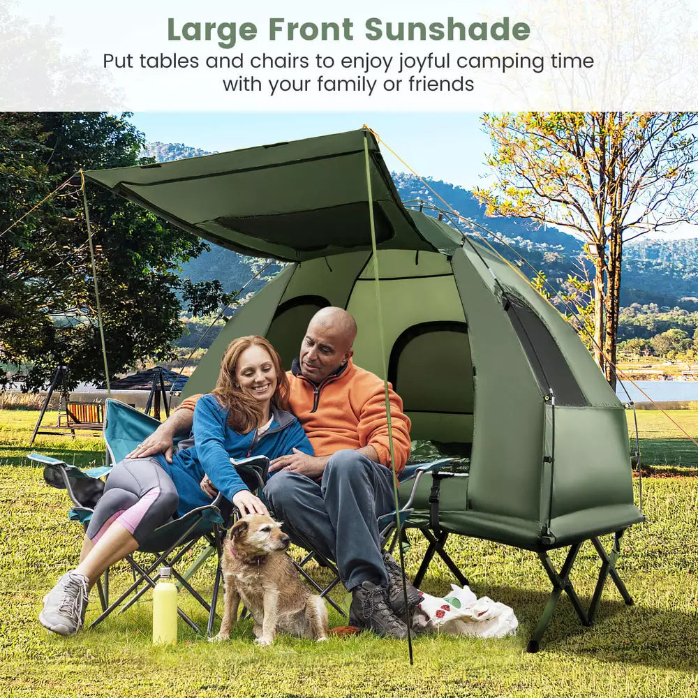 2-Person Compact Portable Pop-Up Tent/Camping Cot w/ Air Mattress & Sleeping Bag