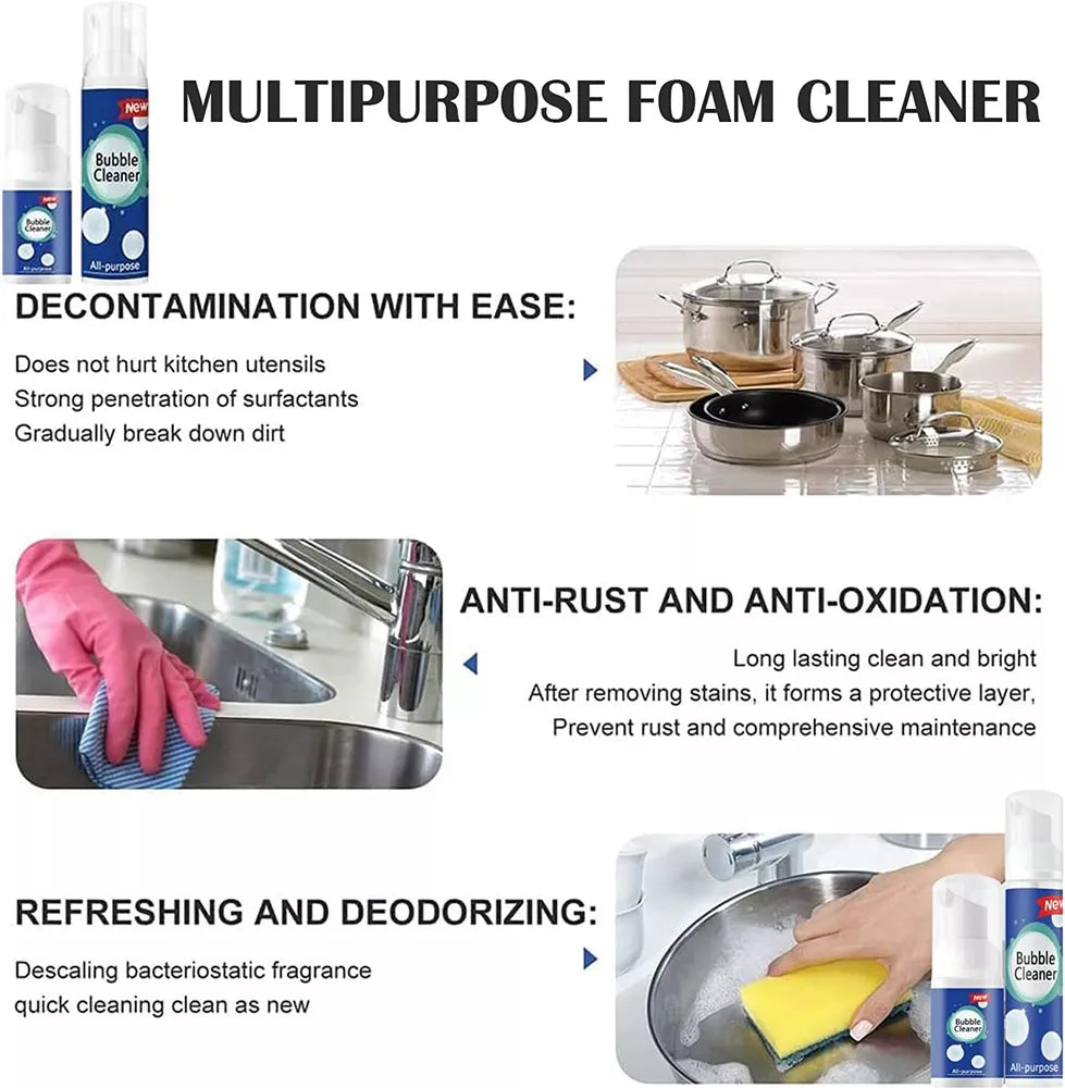 2× All-Purpose Cleaning Bubble Spray Multi-Purpose Foam Kitchen Grease Cleaner