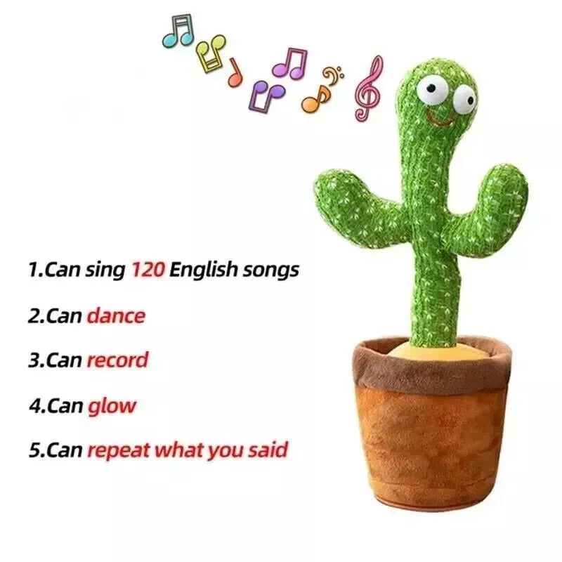 Dancing Cactus Repeat Talk Sing Glow Interactive Plush Toy for Kids