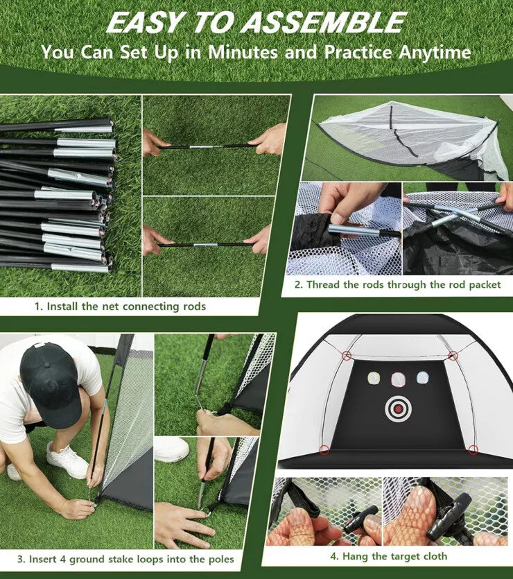 Golf Practice Hitting Net Ball Turf Tee Set for Indoor Backyard Portable