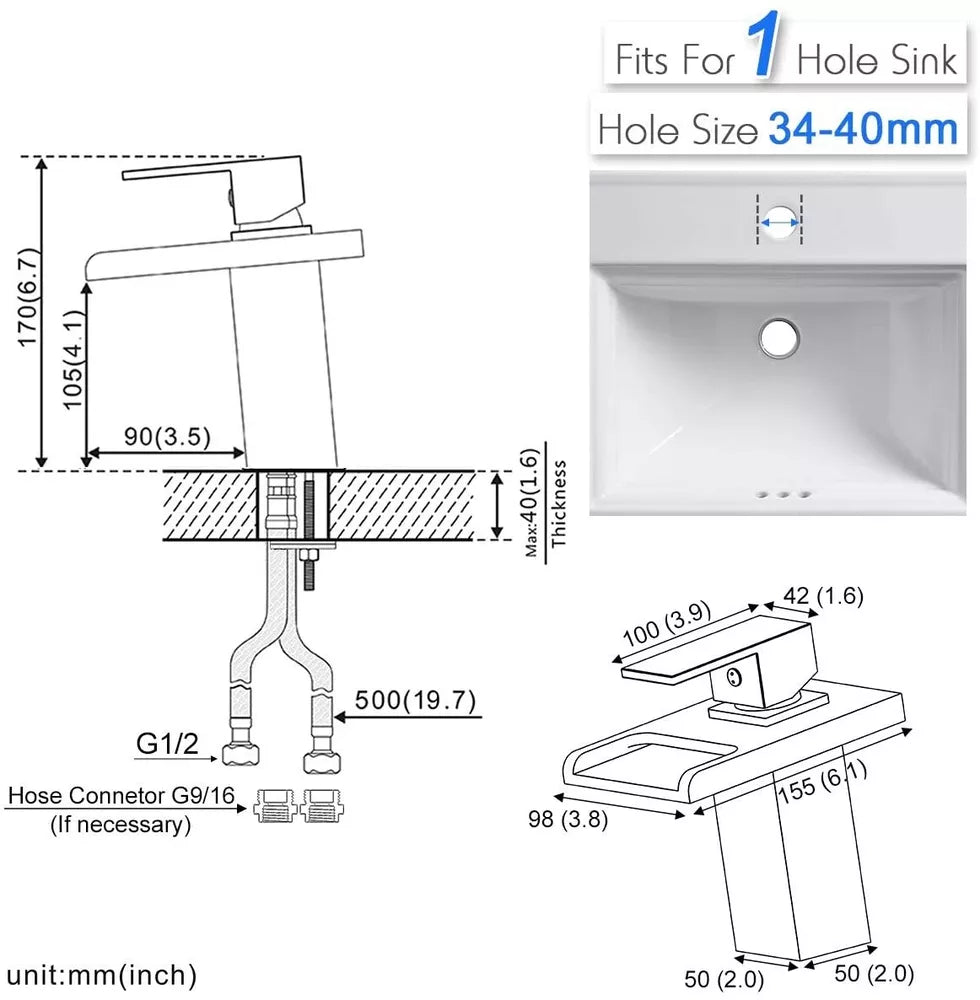 Cascada Para Casa Single Handle Waterfall Bathroom Vanity Sink LED Faucet NUEVO