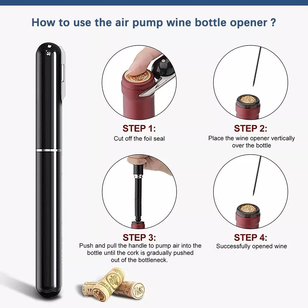 Air Pressure Pump Wine Bottle Opener Portable Pin Stainless Steel Cork Remover