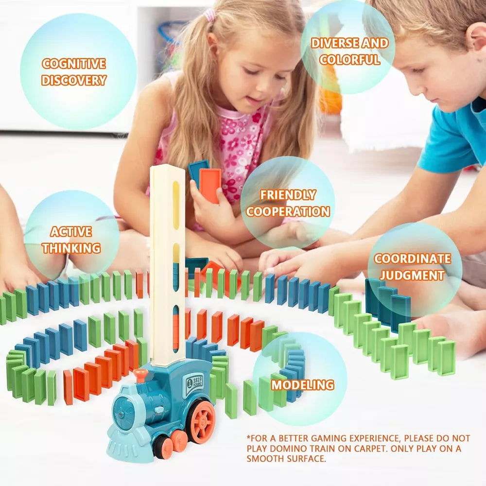 Auto Domino Train for Kids Blocks Stacking Toys STEM Montessori Xmas Gift