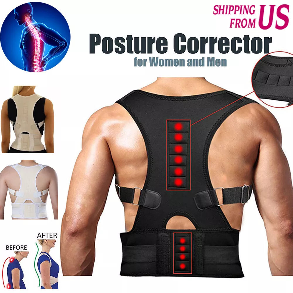 Back Posture Magnetic Shoulder Corrector Support Brace Belt Therapy Men Women US