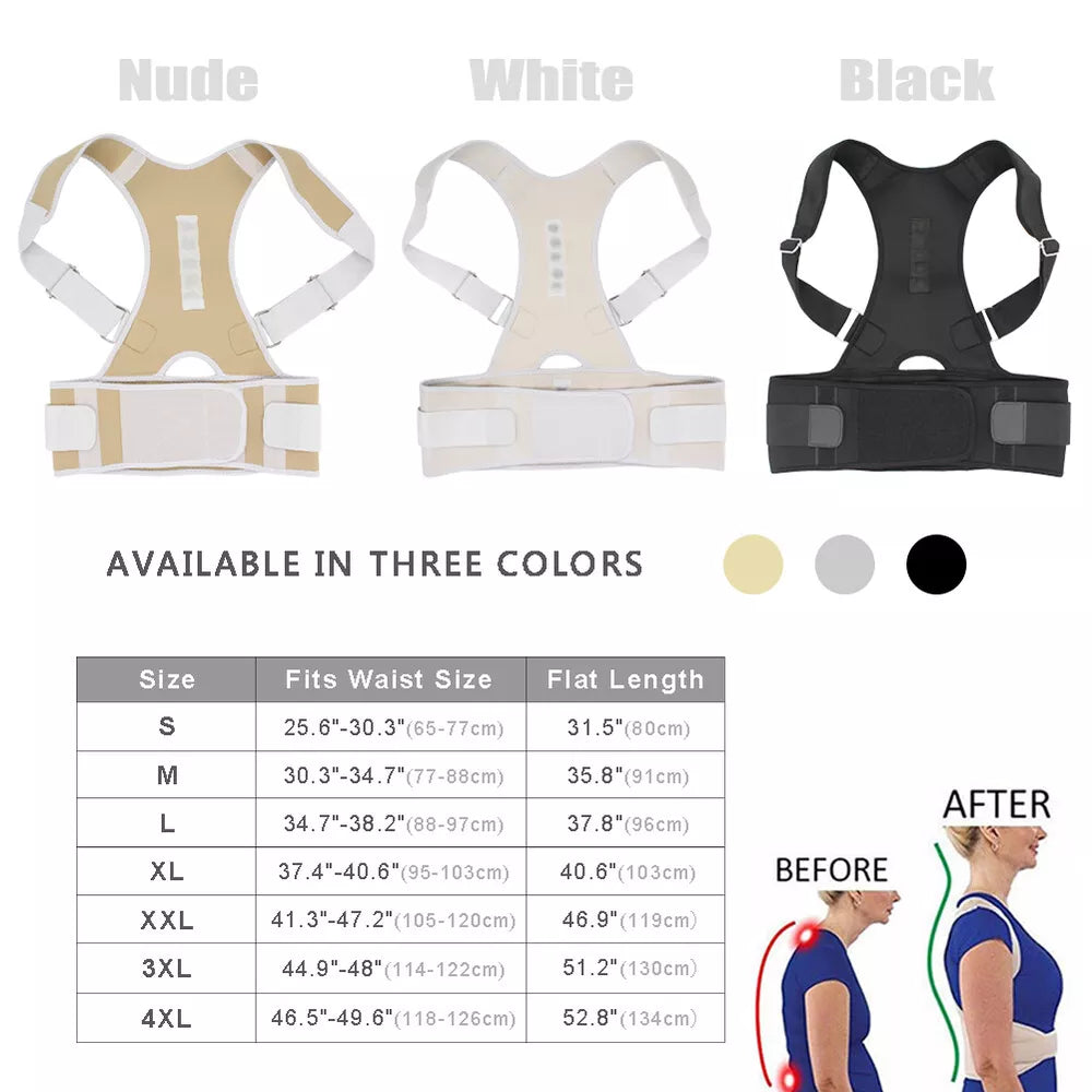 Back Posture Magnetic Shoulder Corrector Support Brace Belt Therapy Men Women US