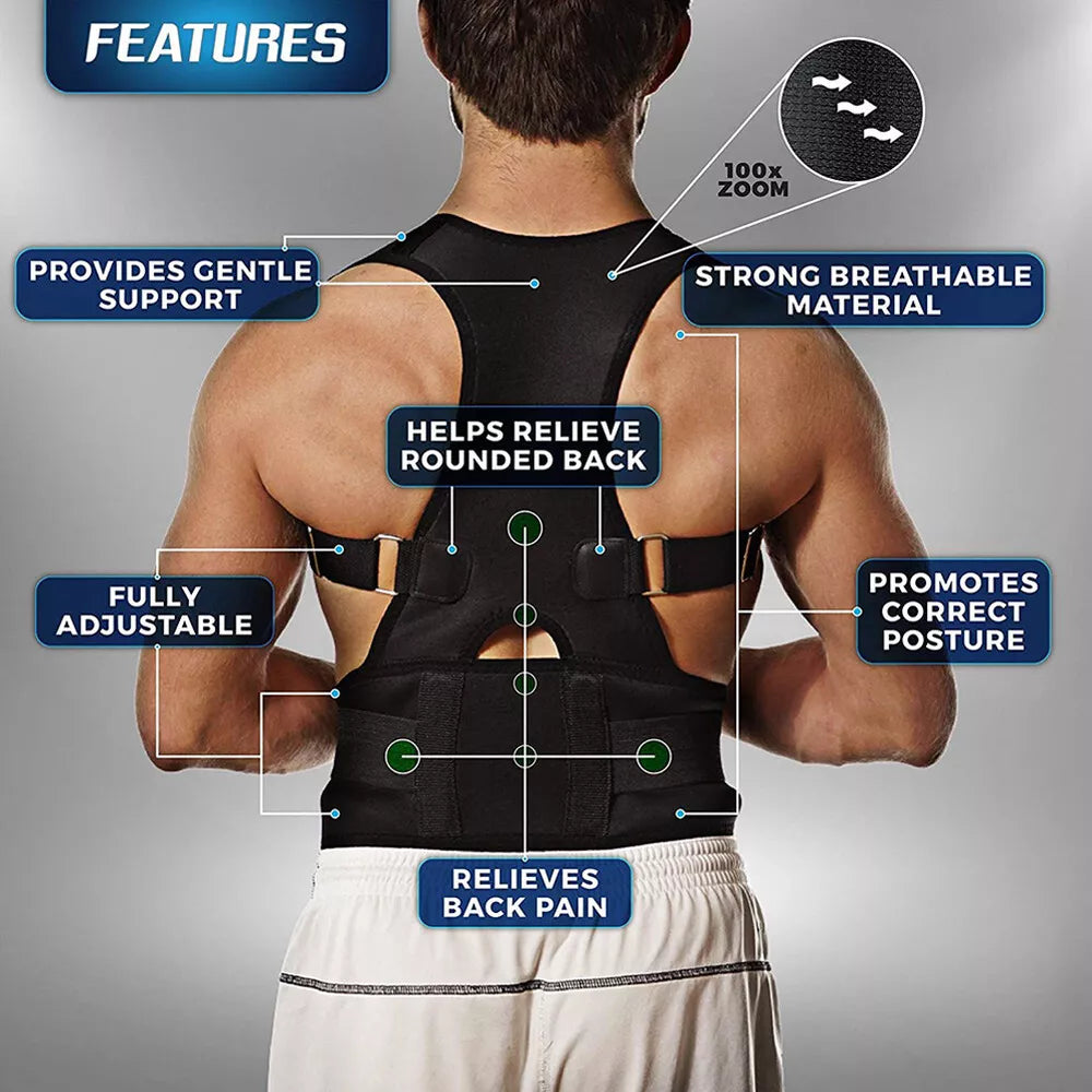 Back Posture Magnetic Shoulder Corrector Support Brace Belt Therapy Men Women US