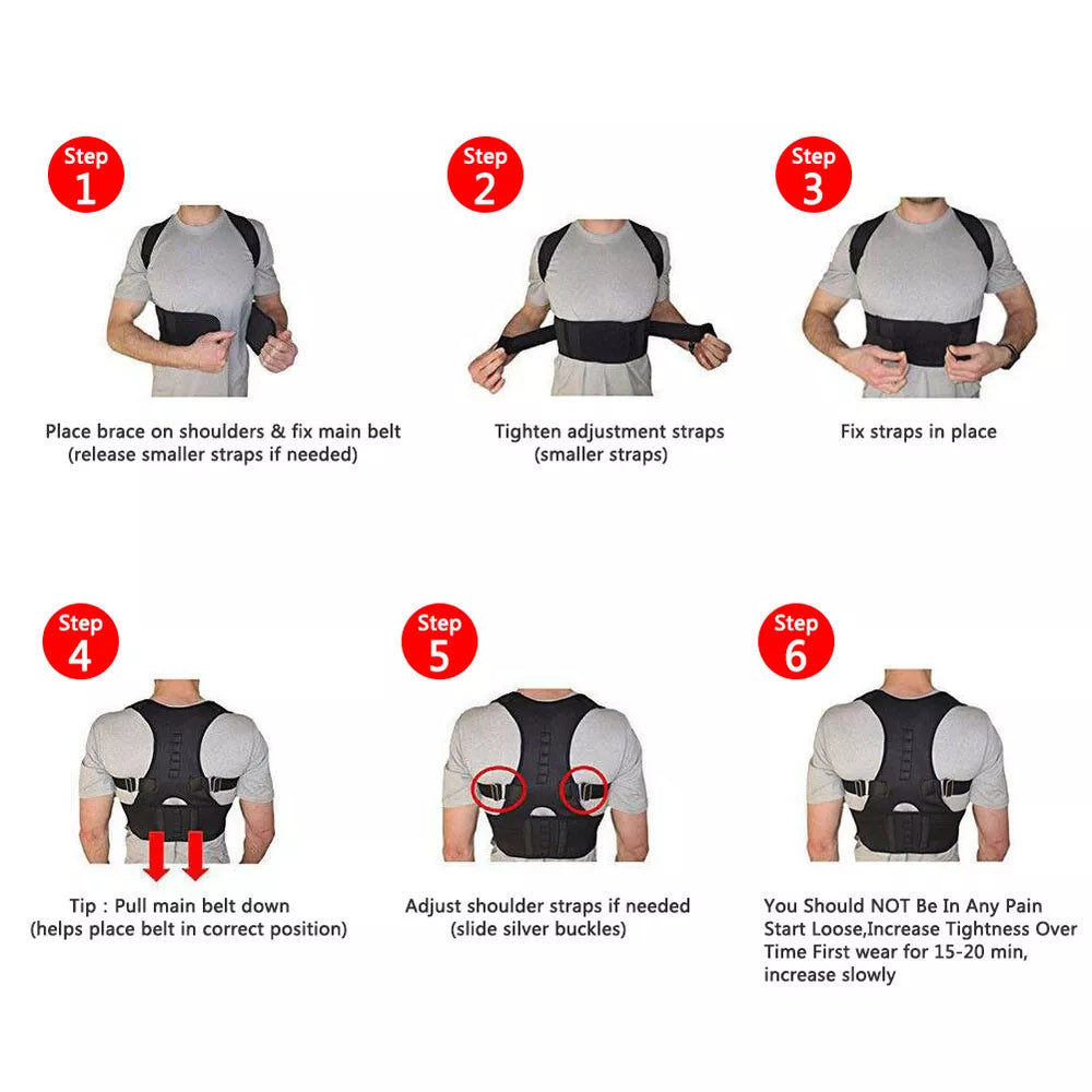 Back Posture Magnetic Shoulder Corrector Support Brace Belt Therapy Men Women US