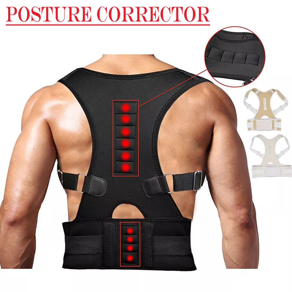 Back Posture Magnetic Shoulder Corrector Support Brace Belt Therapy Men Women US