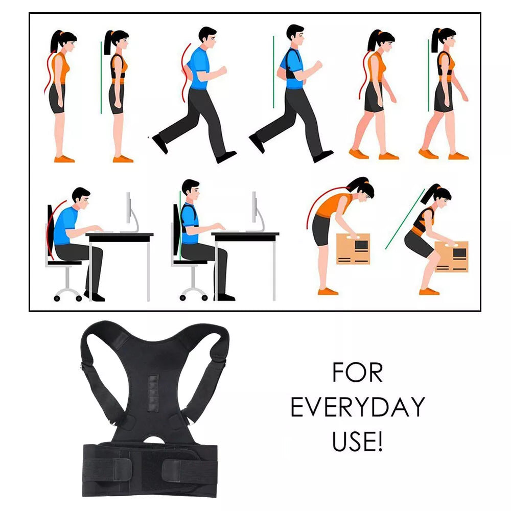 Back Posture Magnetic Shoulder Corrector Support Brace Belt Therapy Men Women US